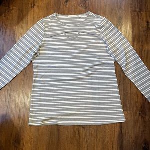 Cyrus gray and white striped top with peekaboo detail. NWOT.